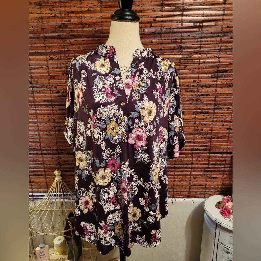 Perseption Black And Burgundy Shirt with Mandarin Collar